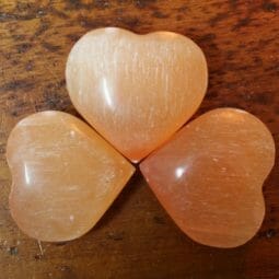 Selenite Orange Heart Palm Stones x 3