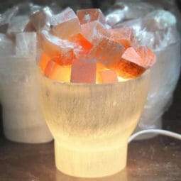 Selenite Fire Bowl Lamp with orange selenite chunks opt 2