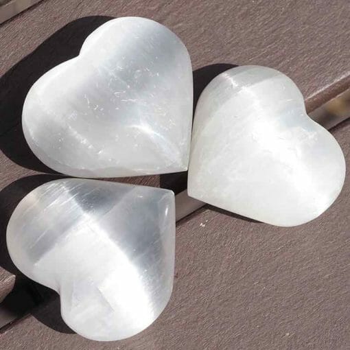 Selenite Heart Palm Stones x 3