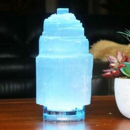 Selenite Tower Lamp 15cm with LED Light + Remote Control