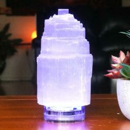 Selenite Tower Lamp 15cm with LED Light + Remote Control