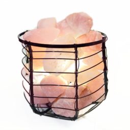 Basket Light with Rose Quartz Chunks