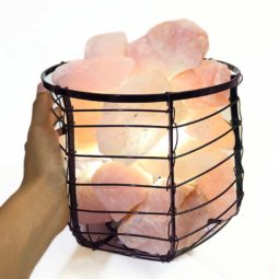 Basket Light with Rose Quartz Chunks