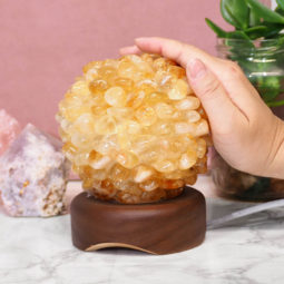 Citrine Ball Lamp with Timber Base - White LED Bulb 15 Citrine Ball Lamp with Timber Base - White LED Bulb