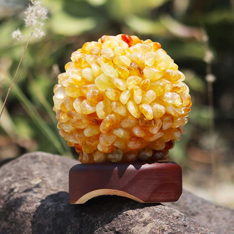 Citrine Ball Lamp with Timber Base - White LED Bulb 8 Citrine Ball Lamp with Timber Base