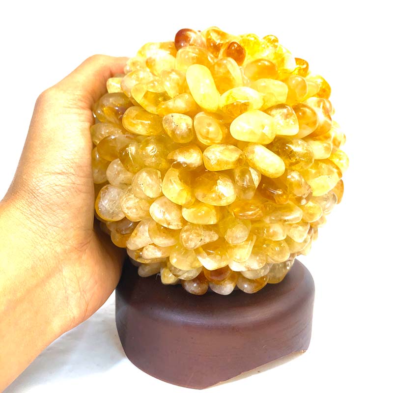 Citrine Ball Lamp with Timber Base - White LED Bulb 12 Citrine Ball Lamp with Timber Base