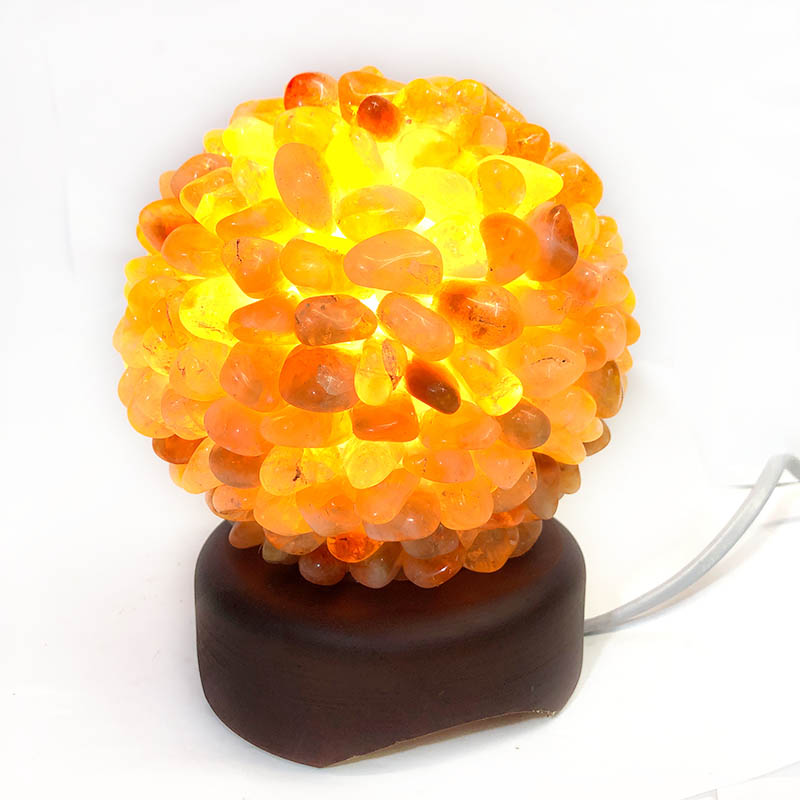 Citrine Ball Lamp with Timber Base - White LED Bulb 7 Citrine Ball Lamp with Timber Base
