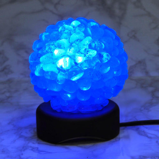 Clear Quartz Ball Lamp with Timber Base - Blue LED Bulb | Himalayan Salt Factory