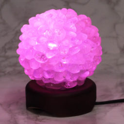 Clear Quartz Ball Lamp with Timber Base - Purple LED Bulb | Himalayan Salt Factory