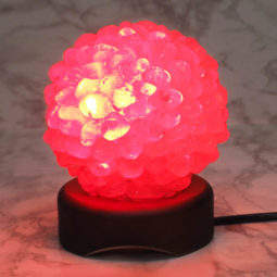 Clear Quartz Ball Lamp with Timber Base - Red LED Bulb | Himalayan Salt Factory