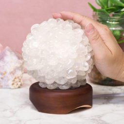 Clear Quartz Ball Lamp with Timber Base - White LED Bulb | Himalayan Salt Factory
