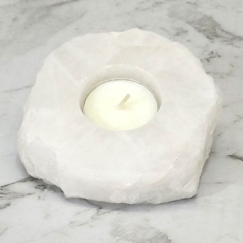 Clear Quartz Tealight Candle Holder - Polished 7 Clear Quartz Slab Tealight Candle Holder