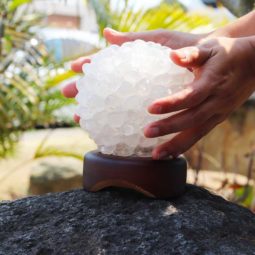 Quartz Ball Lamp – Timber Base | Himalayan Salt Factory