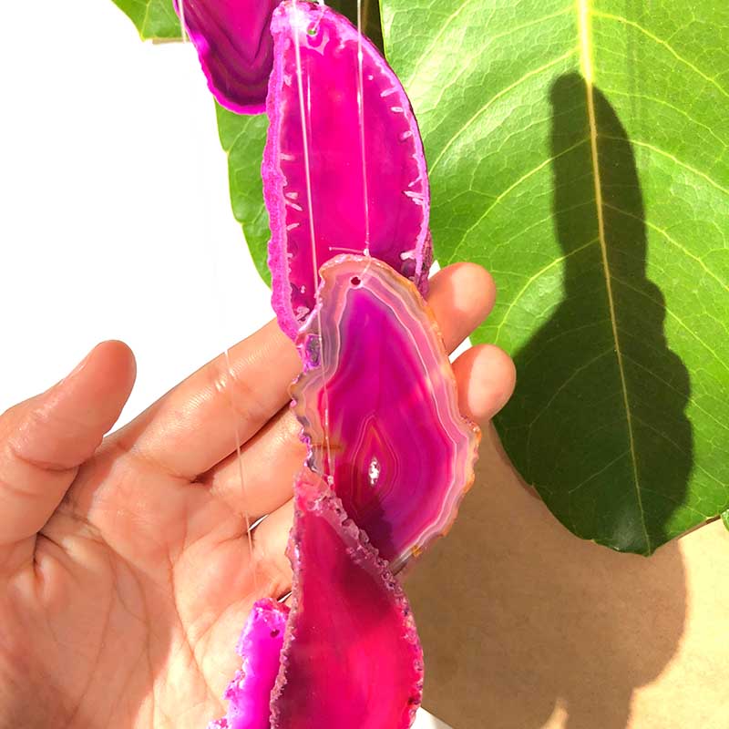 Agate Wind Chime- Pink – Medium 6 Wind Chime Brazil Agate Pink Slices