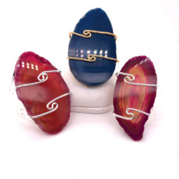 3 x Agate Ring Gold & Silver Plated wire wrapped [JE08] 1 | Himalayan Salt Factory