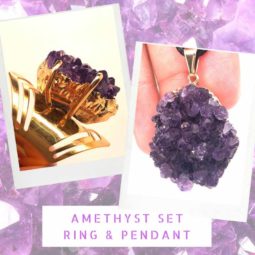 Amethyst Raw Set - High Grade Druzy Gold Ring & Pendant [JE10] 1 | Himalayan Salt Factory