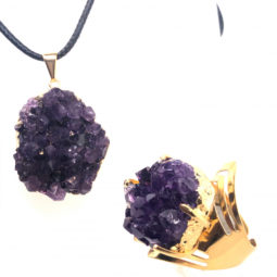 Amethyst Raw Set - High Grade Druzy Gold Ring & Pendant [JE10] 5 | Himalayan Salt Factory
