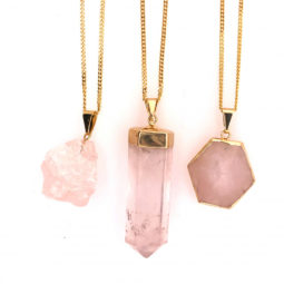 Beautiful & Natural 3 Rose Quartz Pendants [JE04] 5 | Himalayan Salt Factory