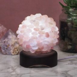 Rose Quartz Ball Lamp with Timber Base - White LED Bulb | Himalayan Salt Factory