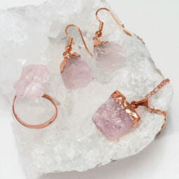 Natural Rose Quartz Rough Jewelry 3 Pieces Set BR2289 | Himalayan Salt Factory