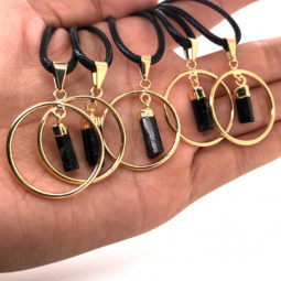 5 x Black tourmaline Golden Lovers Pendants - BR 1434 | Himalayan Salt Factory