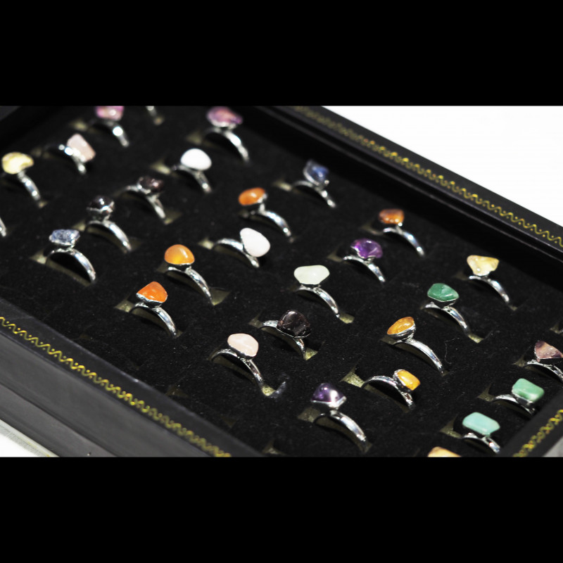 x30 set Raw Gemstone Silver Plated Rings BR 674 5 x30 set Raw Gemstone Silver Plated Rings BR 674 | Himalayan Salt Factory