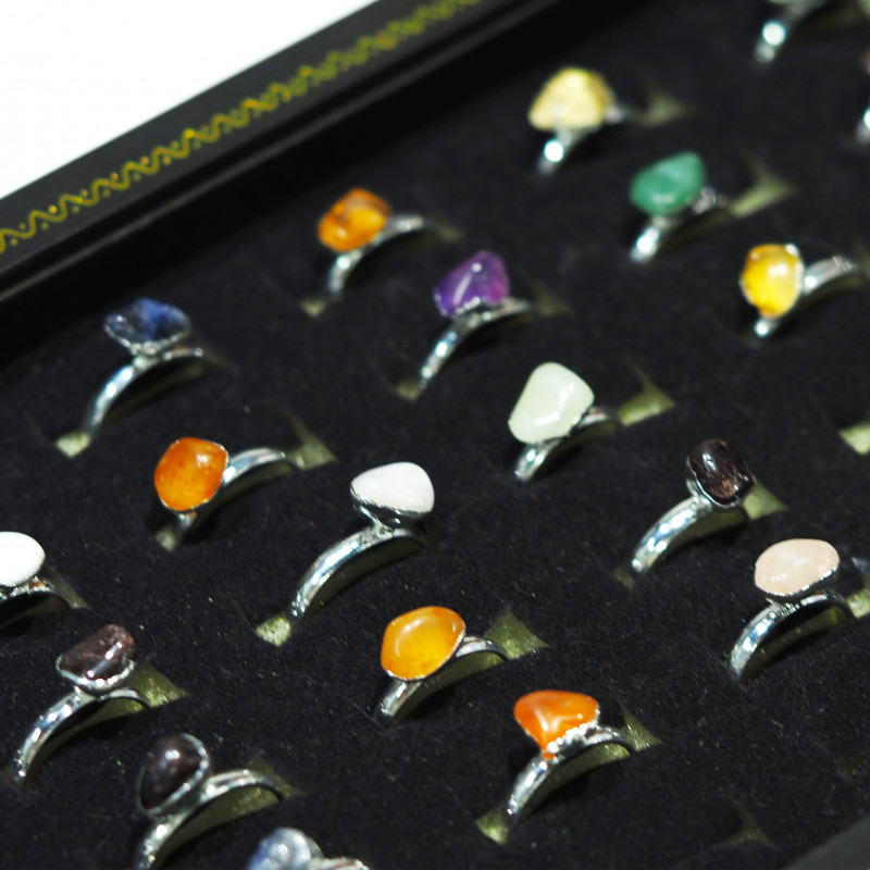 x30 set Raw Gemstone Silver Plated Rings BR 674 3 x30 set Raw Gemstone Silver Plated Rings BR 674 | Himalayan Salt Factory