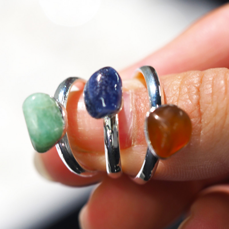 x36 set Tumbled Raw Gemstone Silver Plated Rings BR 868 7 x36 set Tumbled Raw Gemstone Silver Plated Rings BR 868 | Himalayan Salt Factory