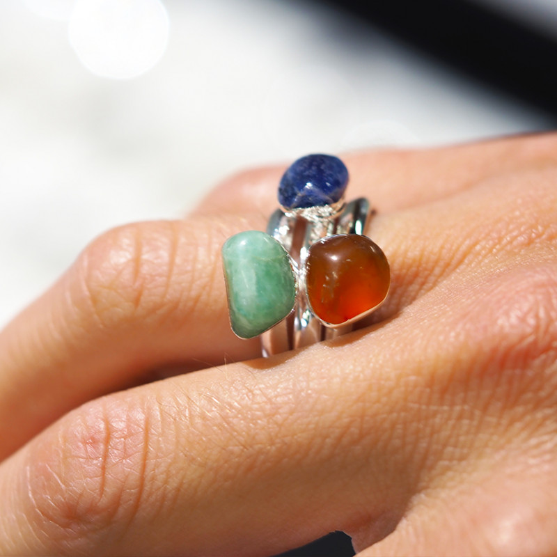 x36 set Tumbled Raw Gemstone Silver Plated Rings BR 868 8 x36 set Tumbled Raw Gemstone Silver Plated Rings BR 868 | Himalayan Salt Factory