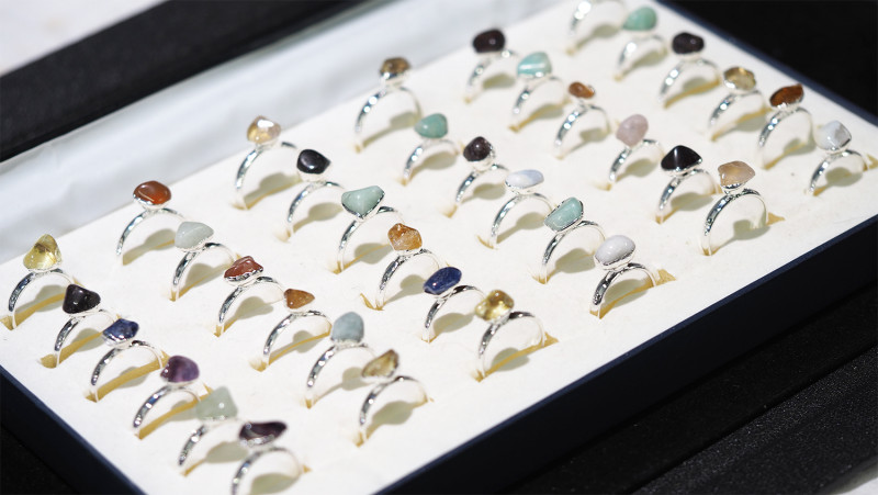 x36 set Tumbled Raw Gemstone Silver Plated Rings BR 868 10 x36 set Tumbled Raw Gemstone Silver Plated Rings BR 868 | Himalayan Salt Factory