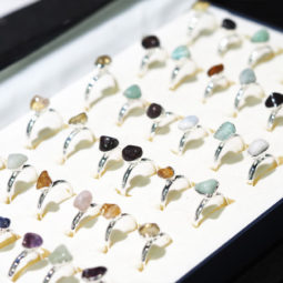 x36 set Tumbled Raw Gemstone Silver Plated Rings BR 868 | Himalayan Salt Factory