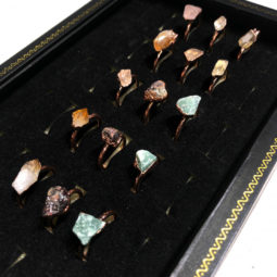 five types Raw gemstones Copper Rings 15 pcs BR 2317 | Himalayan Salt Factory