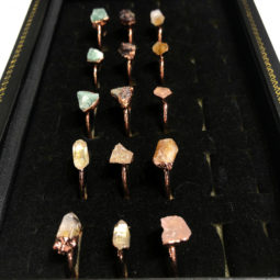 five types Raw gemstones Copper Rings 15 pcs BR 2317 | Himalayan Salt Factory
