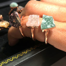 five types Raw gemstones Copper Rings 15 pcs BR 2317 | Himalayan Salt Factory
