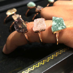 five types Raw gemstones Copper Rings 15 pcs BR 2317 | Himalayan Salt Factory