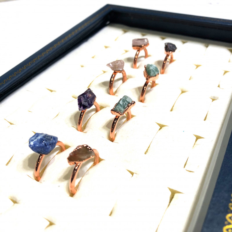 Eight Raw gemstones Ring Size 4 Copper Rings BR 2400 9 Eight Raw gemstones Ring Size 4 Copper Rings BR 2400 | Himalayan Salt Factory