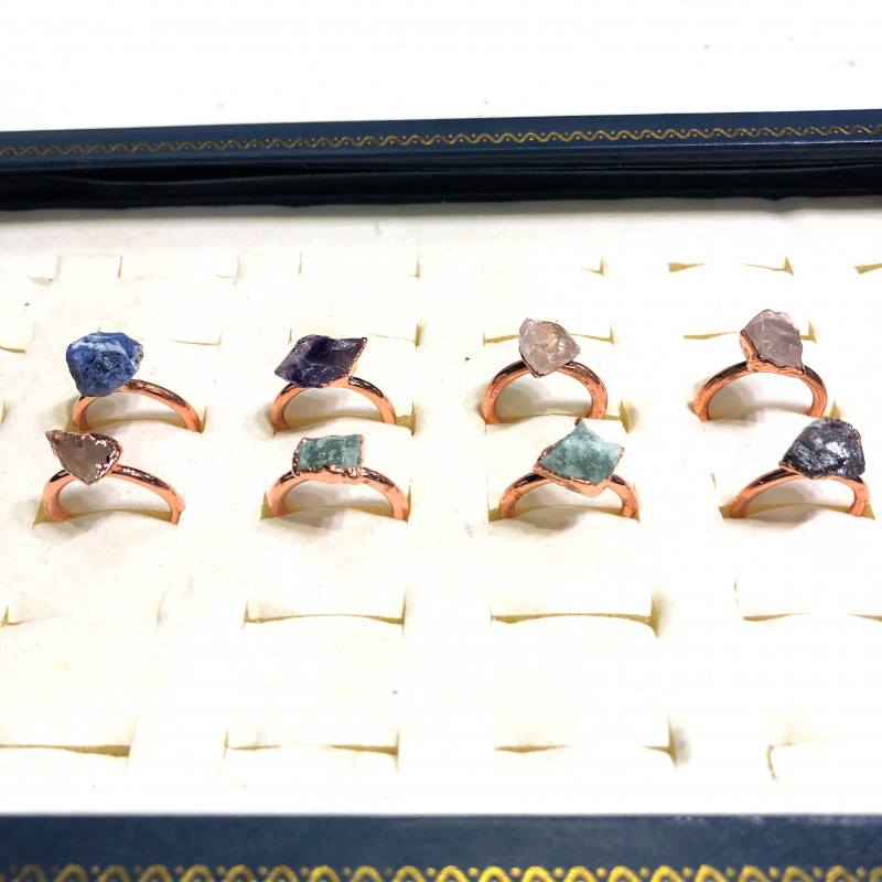 Eight Raw gemstones Ring Size 4 Copper Rings BR 2400 7 Eight Raw gemstones Ring Size 4 Copper Rings BR 2400 | Himalayan Salt Factory