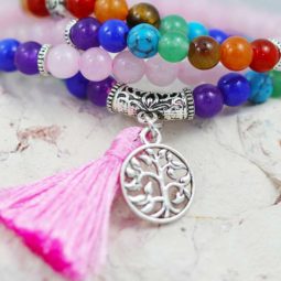 Prayer Beads Rose Quartz and Gemstones Tree of life CF 490 | Himalayan Salt Factory