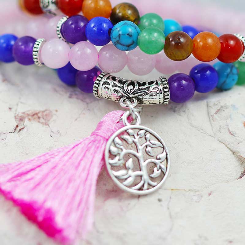 Prayer Beads Rose Quartz and Gemstones Tree of life CF 490 3 Prayer Beads Rose Quartz and Gemstones Tree of life CF 490 | Himalayan Salt Factory