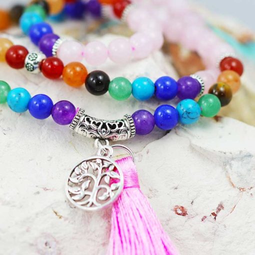 Prayer Beads Rose Quartz and Gemstones Tree of life CF 490 | Himalayan Salt Factory