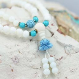 Prayer Beads White, Agates and Gemstones CF 484 | Himalayan Salt Factory