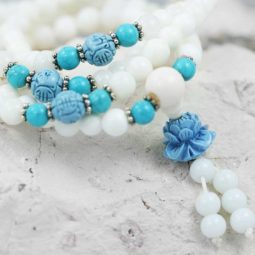 Prayer Beads White, Agates and Gemstones CF 484 | Himalayan Salt Factory
