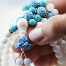 Prayer Beads White, Agates and Gemstones CF 484 | Himalayan Salt Factory