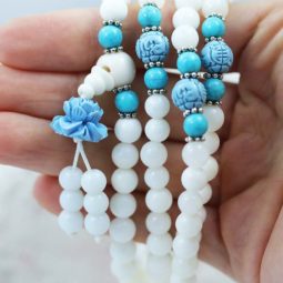 Prayer Beads White, Agates and Gemstones CF 484 | Himalayan Salt Factory