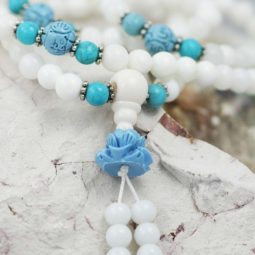 Prayer Beads White, Agates and Gemstones CF 484 | Himalayan Salt Factory