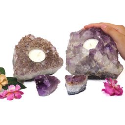 2 Amethyst Tealight Candle Holder Set J273-1 | Himalayan Salt Factory