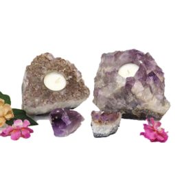 2 Amethyst Tealight Candle Holder Set J273 | Himalayan Salt Factory