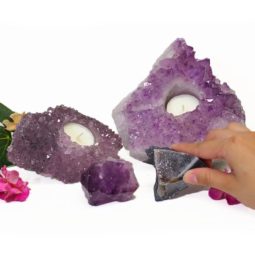 2 Amethyst Tealight Candle Holder Set J275-1 | Himalayan Salt Factory