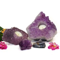 2 Amethyst Tealight Candle Holder Set J275 | Himalayan Salt Factory