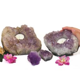 2 Amethyst Tealight Candle Holder Set J276-1 | Himalayan Salt Factory